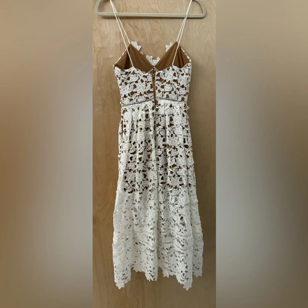 Roselani White Cotton Lace Midi Dress - Intricate Overlay - Size Small (Est.) - Picture 12 of 14